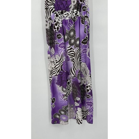 NATORI CRUZ 2 PIECE SET robe slip nightgown satin floral midi kimono purple L - Picture 9 of 13